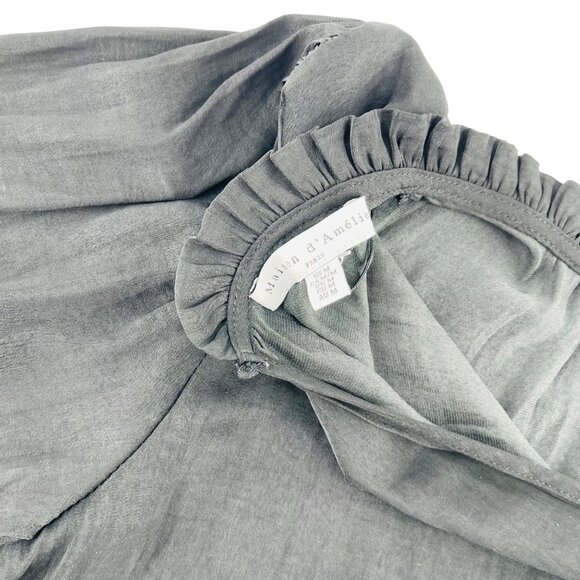 Maison DAmélie Womens Blouse With Ruffled Collar Long Sleeves Black sz medium - Picture 3 of 7